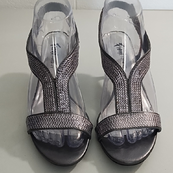 Silver Sequined Strappy Kitten Heel Sandals - Picture 2 of 12